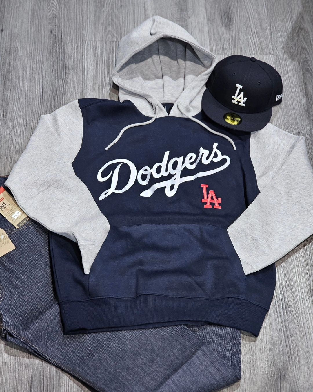 Two-tone Navy/gray Dodgers pullover hoodie