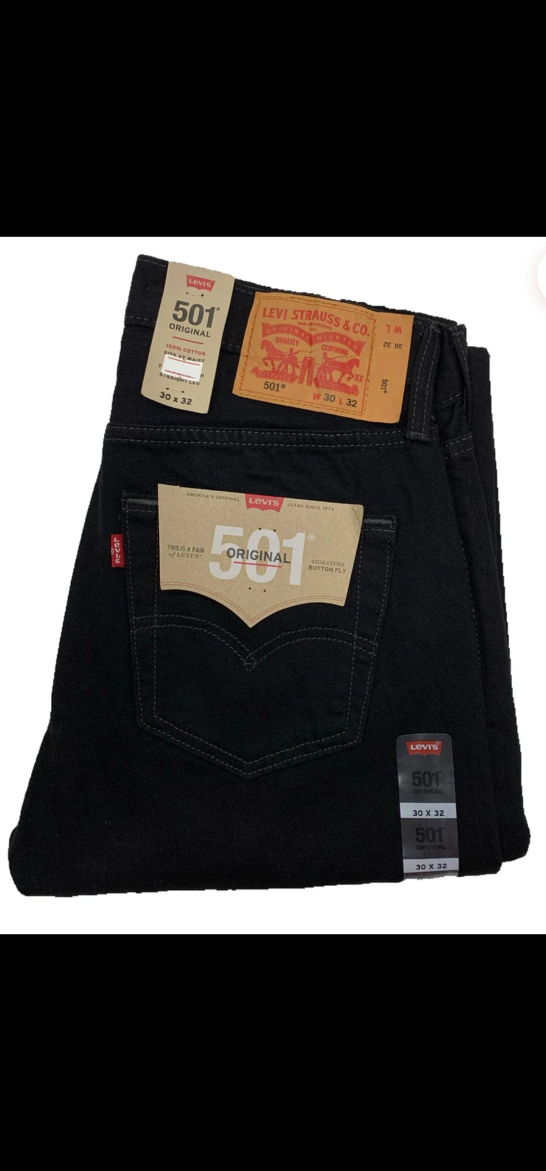 Levi’s Men’s 501 Original Shrink-to-fit Jeans (SOLID BLACK) DOUBLE BLACK up to 46 in size. ⛔️⛔️⛔️⛔️⛔️⛔️⛔️⛔️⛔️⛔️⛔️⛔️⛔️⛔️Size 48 to 50 are 99%cotton and 1% LYCRA original fit with yellow tag on the back of jeans.