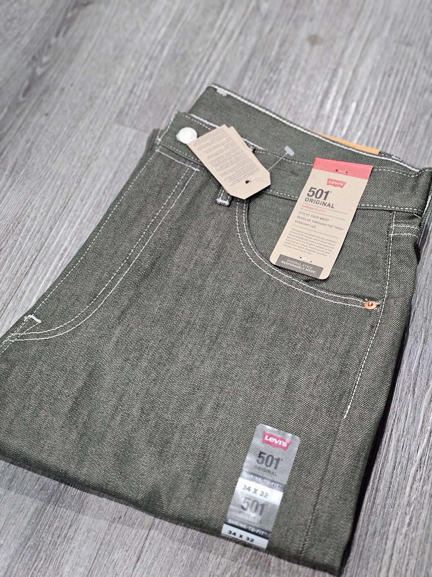 LEVI'S Men's Olive 501® Original Shrink-to-Fit™ Jeans