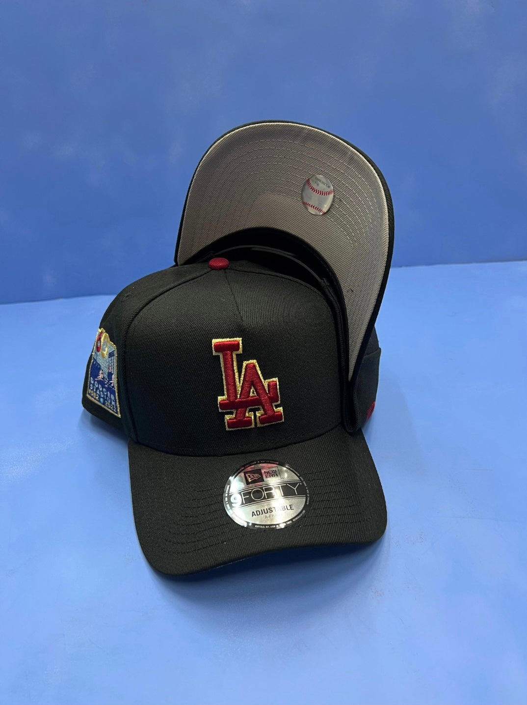 Los Angeles Dodgers Burgundy & Gold 9FORTY A-Frame Snapback 60th Anniversary side patch