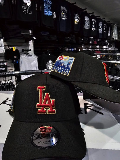 Los Angeles Dodgers Burgundy & Gold 9FORTY A-Frame Snapback 60th Anniversary side patch