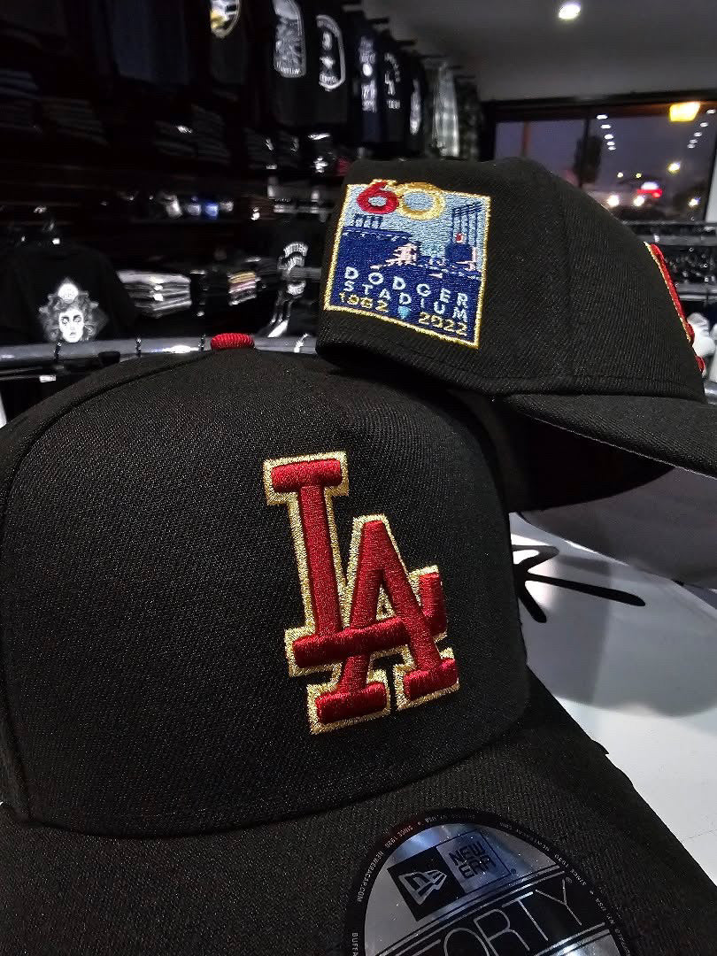 Los Angeles Dodgers Burgundy & Gold 9FORTY A-Frame Snapback 60th Anniversary side patch