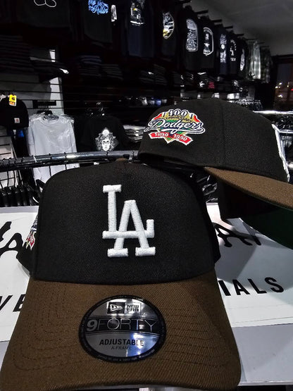 Los Angeles Dodgers Black & Brown 9FORTY A-Frame Snapback 100th Anniversary side patch