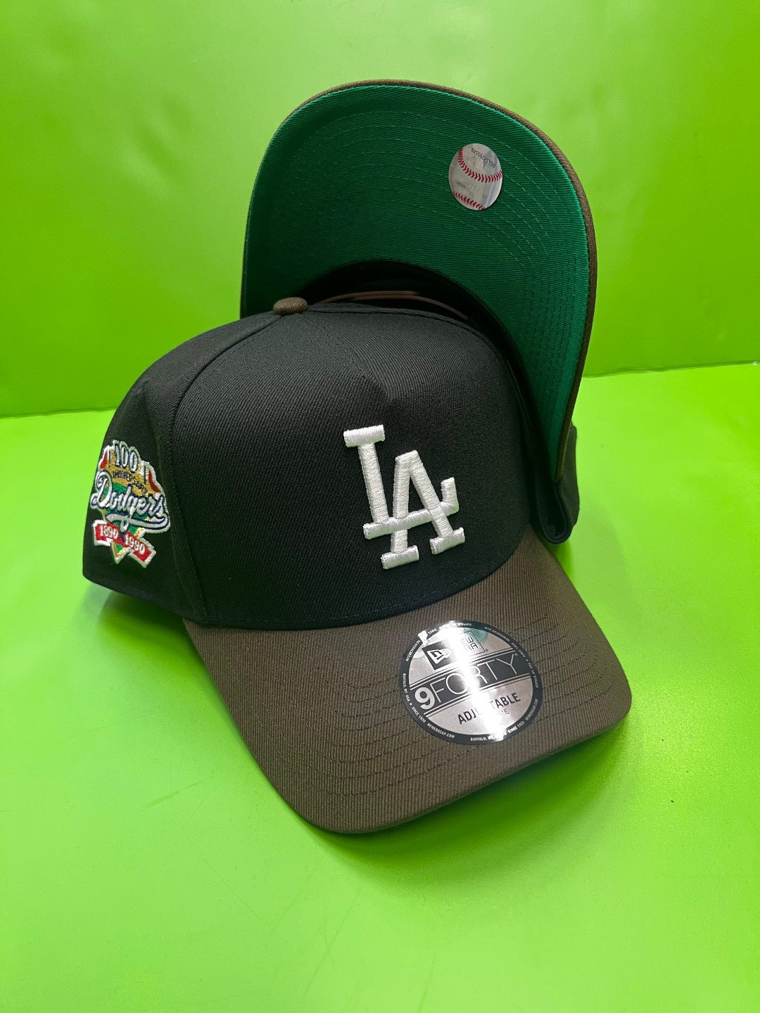 Los Angeles Dodgers Black & Brown 9FORTY A-Frame Snapback 100th Anniversary side patch