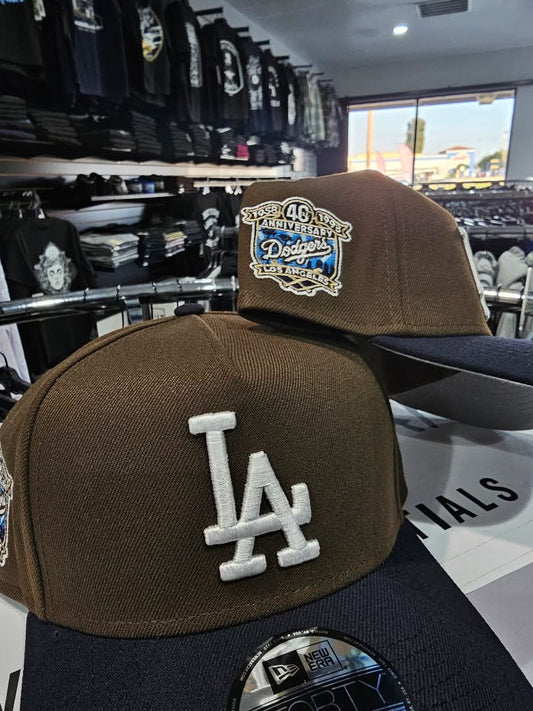 Los Angeles Dodgers Brown & Navy 9FORTY A-Frame Snapback 40th Anniversary side patch