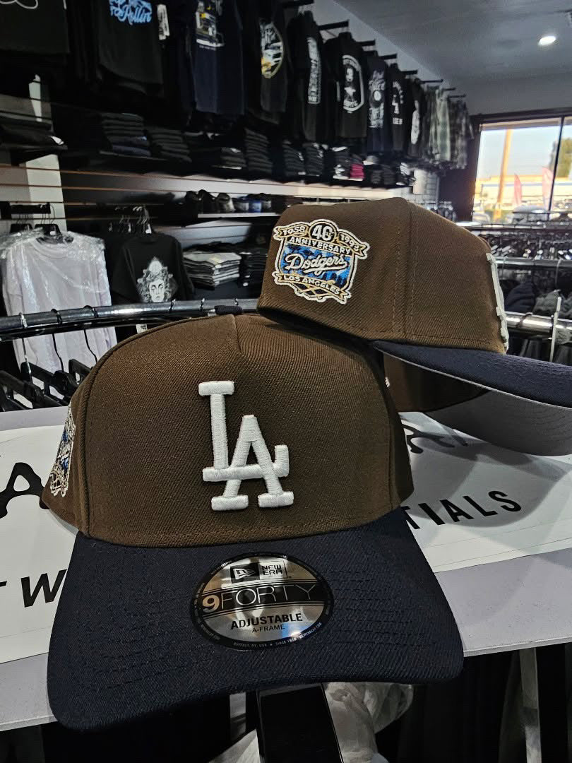 Los Angeles Dodgers Brown & Navy 9FORTY A-Frame Snapback 40th Anniversary side patch