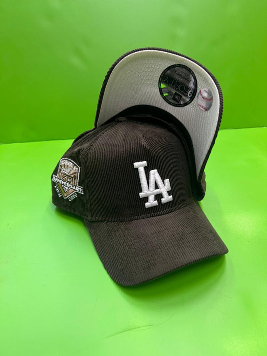 Los Angeles Dodgers Brown Corduroy 9FORTY A-Frame SnapBack 50th Anniversary side patch