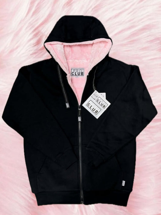 Pro Club Heavyweight Pile Full Zip Hoodie - Black/Pink  Hoodies only come (Extra Small) to Small to Large