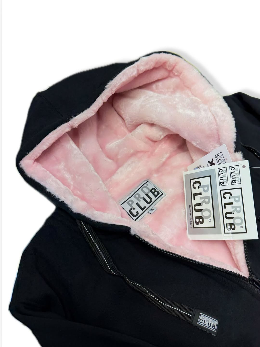 Pro Club Heavyweight Pile Full Zip Hoodie - Black/Pink  Hoodies only come (Extra Small) to Small to Large